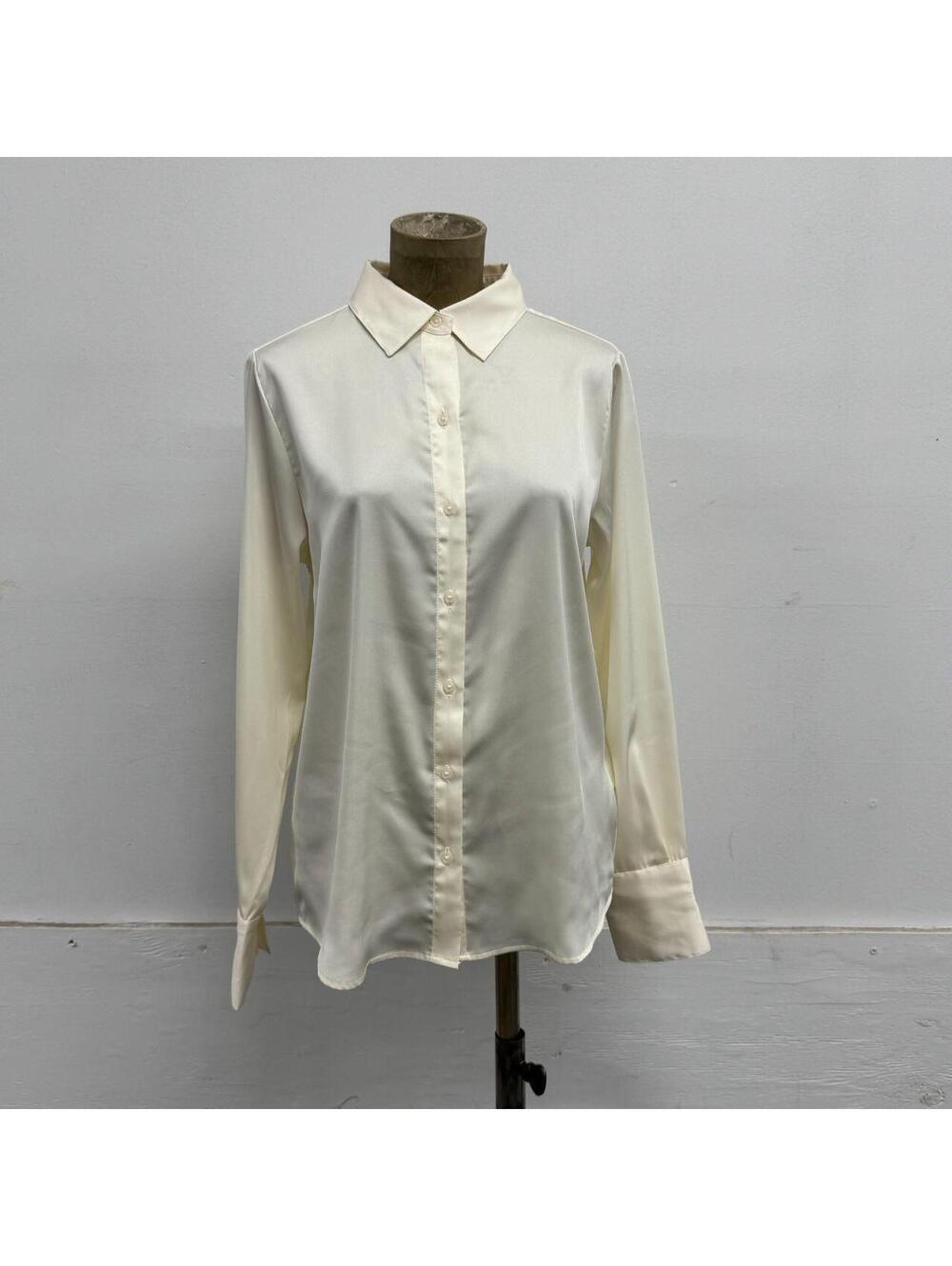 Ivory Egghshell Button-down Fitted Flattering Collared Long Sleeve Shirt